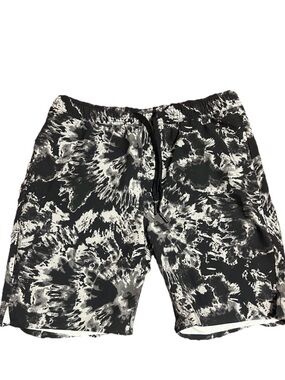 BYLT Coastal Board Shorts Medium Gray Black Abstract Lightweight Pockets Swim